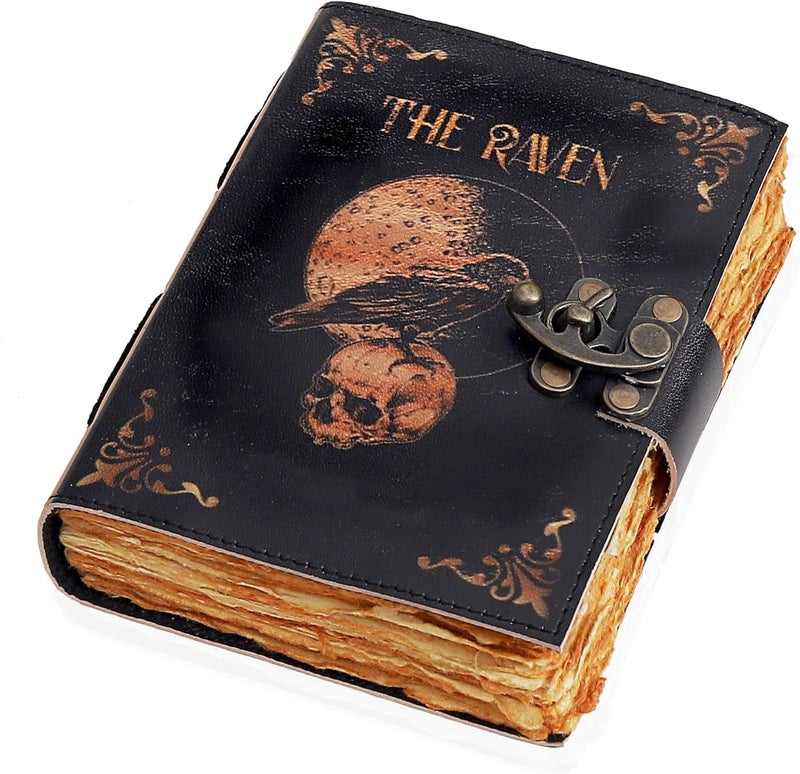 cuero Leather Gothic Journal Magical Raven Skull Spiral Notebook Mystery Crow Journal Grimoire Witchcraft Spellwork Journal Great for Halloween and Raven Lovers Aesthetic Leather Journal for Men and Women - Image 1